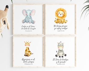 Spanish Christian Baby Shower Gift | Scripture Baby Gift | Christian Digital Nursery Art | Baby Animals | Jungle | Bible Verses