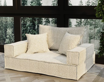 Asiento de espuma modular | Conversión a cama | Diseño apto para niños | Fundas lavables | Firmeza y dimensiones personalizadas