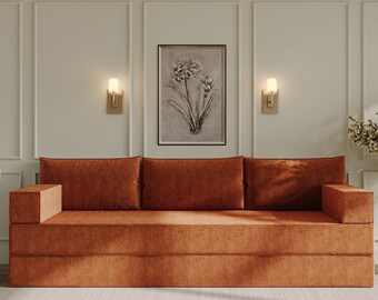 16" VELVET Orange Floor Pillow Seating Living Room - Moroccan Home Decor - Floor Couch - Large Floor Sofa - Velvet Floor Pillow