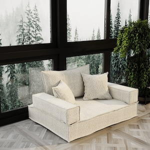 Foam Sofa Chair | Transformable Bed Option | 100+ Fabric Choices | Easy-to-Clean | Child-Safe Design | Customizable Support & Height