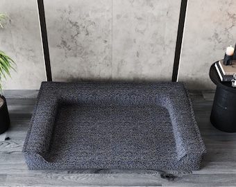 Dog Bed Lounge with Side Cushions, Comfy Foam Choices, 3 Sizes, Customizable Colors & Fabric Options