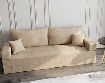 Sofá de suelo árabe transformable, conversión a cama, 5 alturas, relleno de espuma, fundas lavables, sofá personalizable