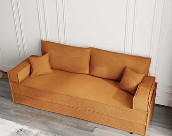 ブルーL字型フロアソファセット：オットマン付きセクショナルソファ