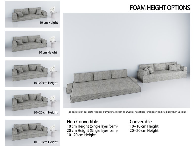 Double Floor Sofa Couch with Cushion, Foam Floor Seating, Bench Cushion, Home Decor, Sectional Sofa, Floor Cushion Couch, Modular Sofa Set image 4