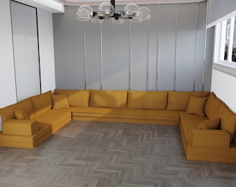U-Shaped Floor Sofa – Moroccan Style Modular Couch, Yoga Space