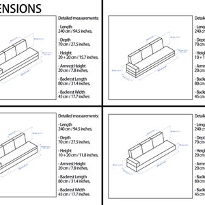 May include: A line drawing of a sofa with dimensions listed in centimetres and inches. The sofa is 240 cm long, 70 cm deep, and 40 cm high. The armrest height is 20 cm, the backrest length is 80 cm, and the backrest width is 45 cm.