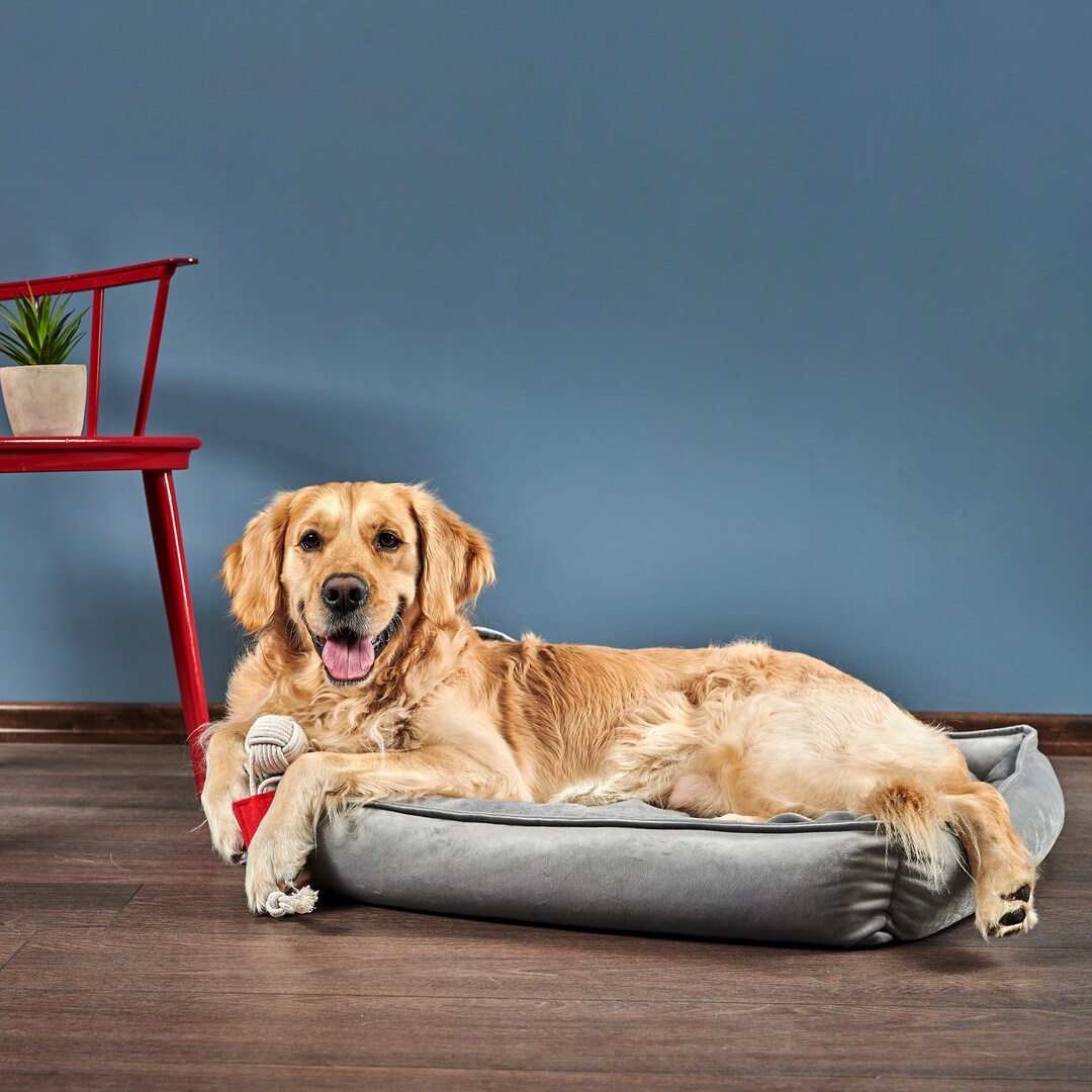 Cama rectangular de felpa para perros con laterales Muebles para