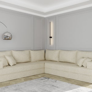 Geräumiges L-förmiges Bodensofa, arabisches Majlis-Design, umwandelbar in ein Bett, hochdichter Schaumstoff, alle Größen