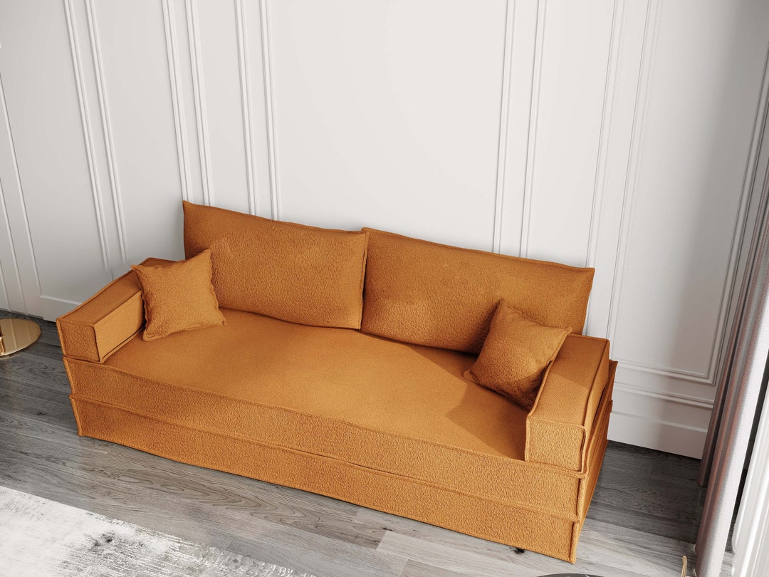 Handmade Reading Corner Sofa, Vintagestyle Moroccan Floor Couch, Long