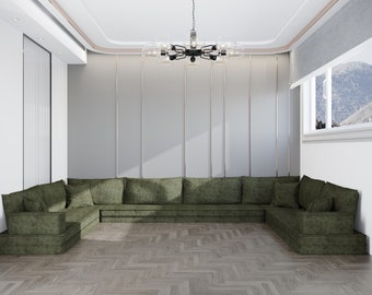 Custom U-Shaped Floor Sofa | Modular Lounge Seating, Washable Cover