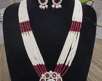 Beautiful kundan polki set with semiprecious pearls and ruby beads