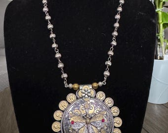 Designer Fusion  Long Bohemian Necklace Statement  Oxidized  Fusion Dual tone Silver like set
