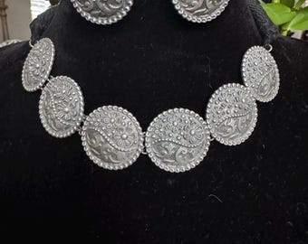 Simple and Elegant Choker Necklace  Oxidized  silver look alike