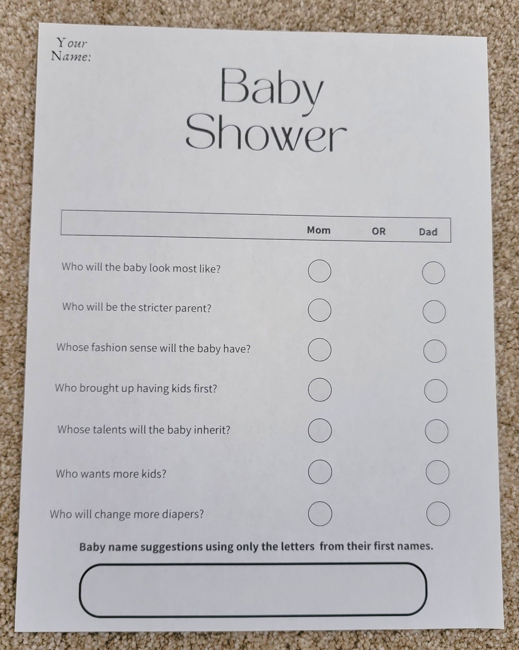Baby Shower Survey Baby Shower Game Ideas Gender Neutral Etsy