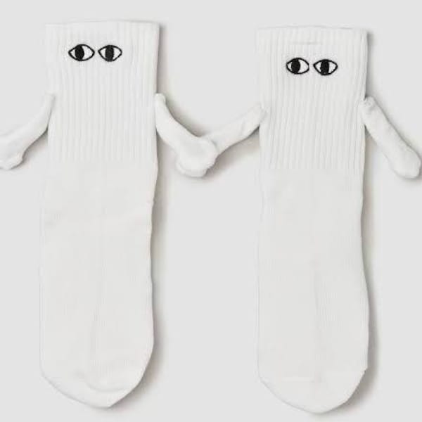 1 paire de chaussettes drôles pour couple, chaussettes magnétiques main dans la main Chaussettes pour couple 3D Chaussettes fantaisie fantaisie