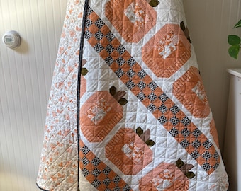 Handmade Fall Pumpkin Quilt: Autumn Decor, Bridal Shower Gift
