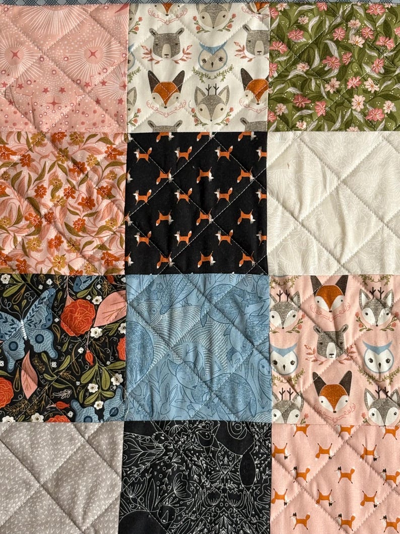 Handmade Patchwork Baby Quilt: Woodland Animals Nursery Decor - Etsy