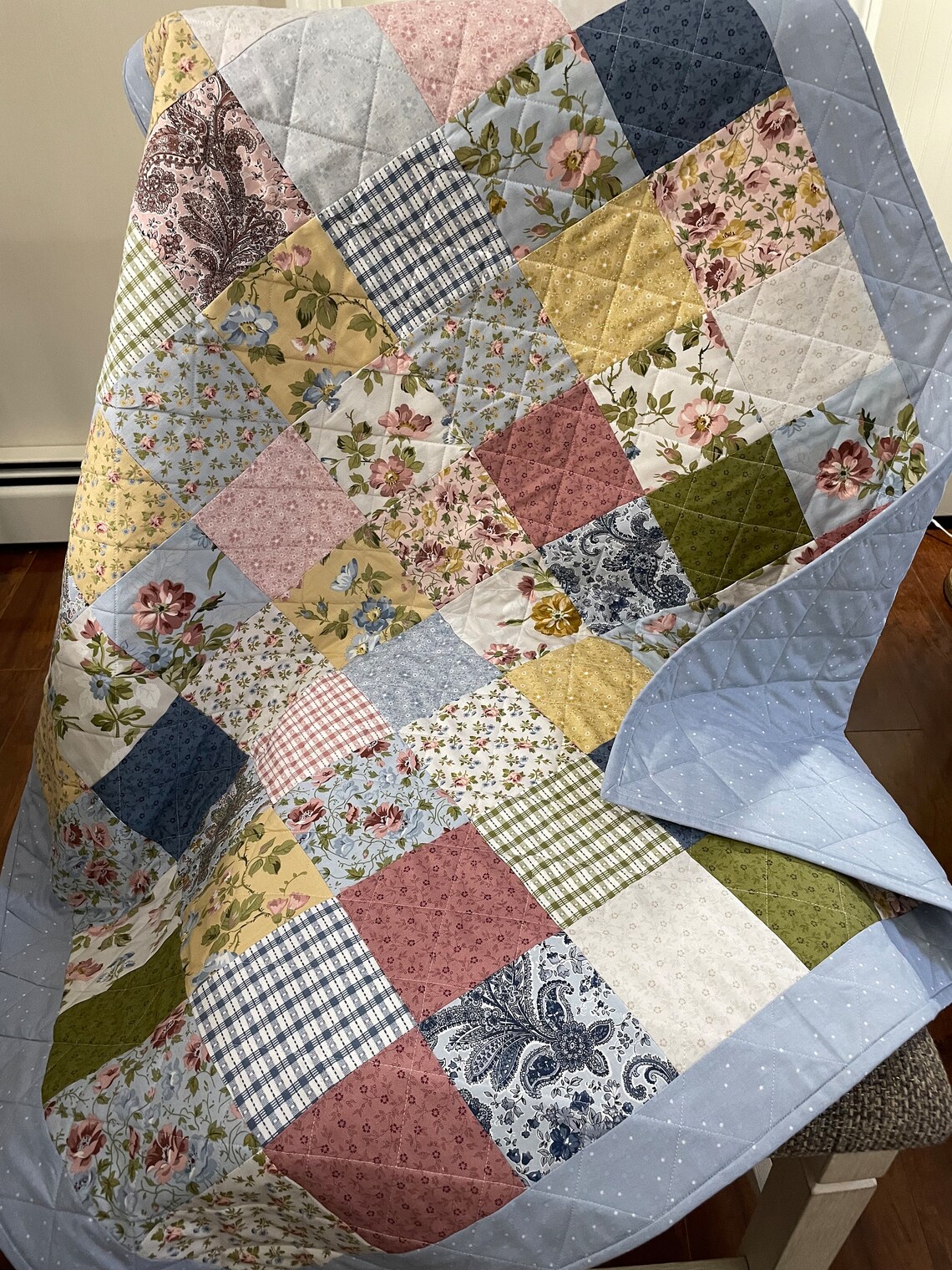Baby Girl Quilt, Handmade Baby Girl Quilt, Floral Baby Quilt, Toddler Quilt, Patchwork Baby