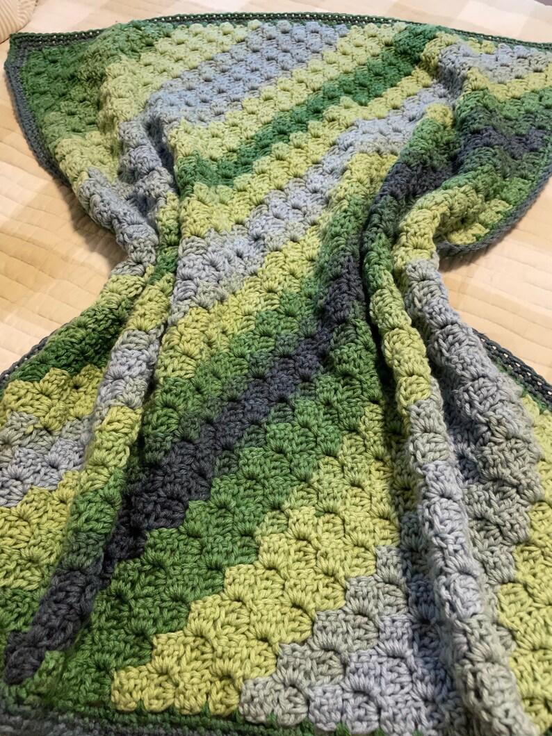 Crocheted Baby Blanket, Blue and Green Baby Blanket, Corner to Corner Baby Blanket, Handmade