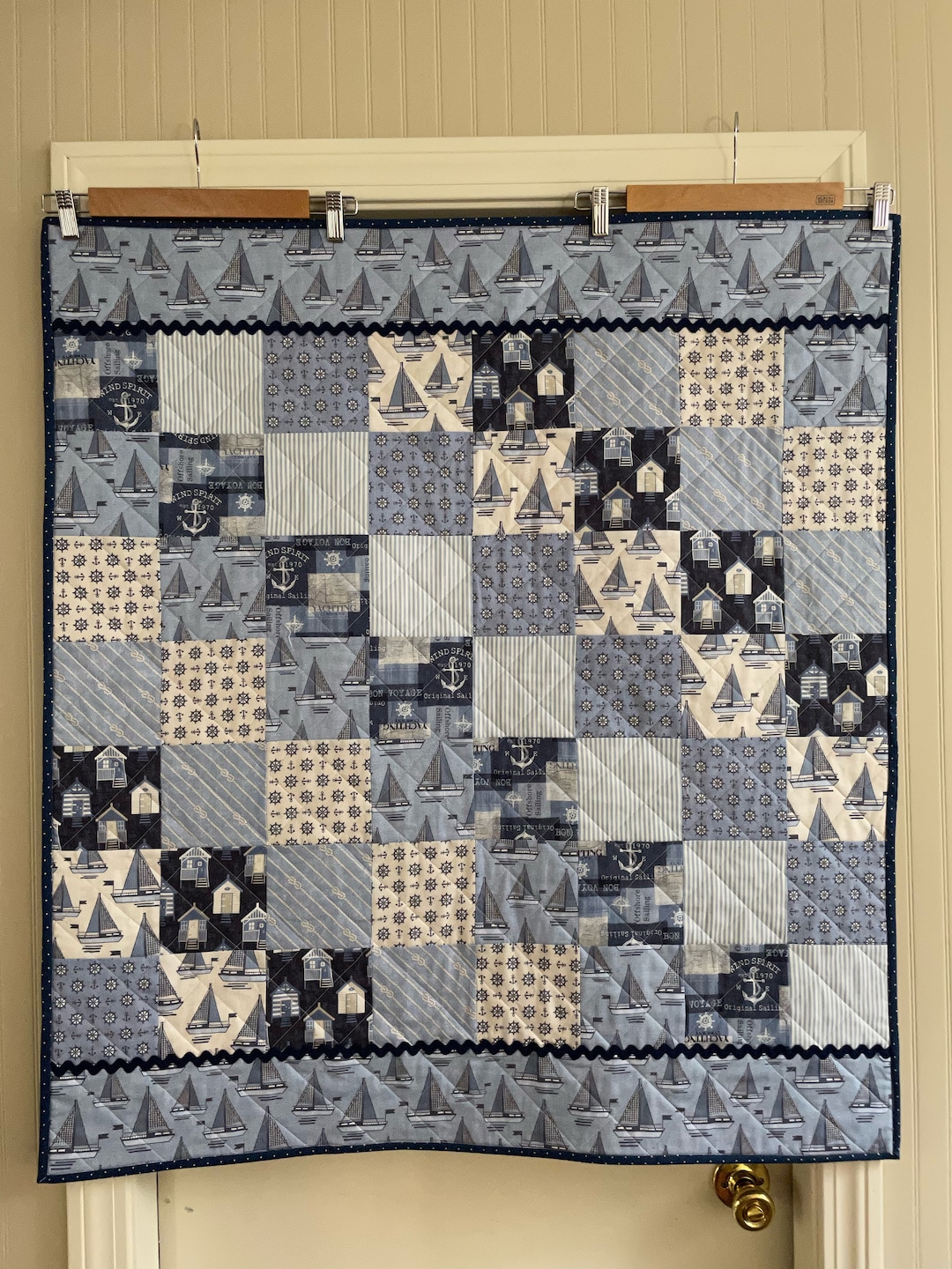 Nautical Baby Quilt, Baby Boy Quilt, Handmade Baby Quilt, Modern Baby