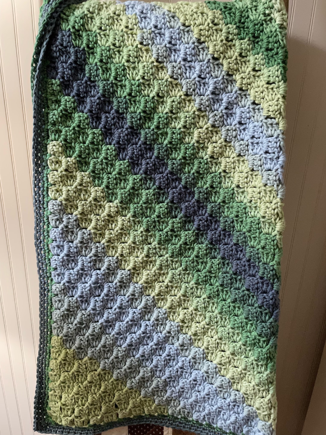 Crocheted Baby Blanket, Blue and Green Baby Blanket, Corner to Corner