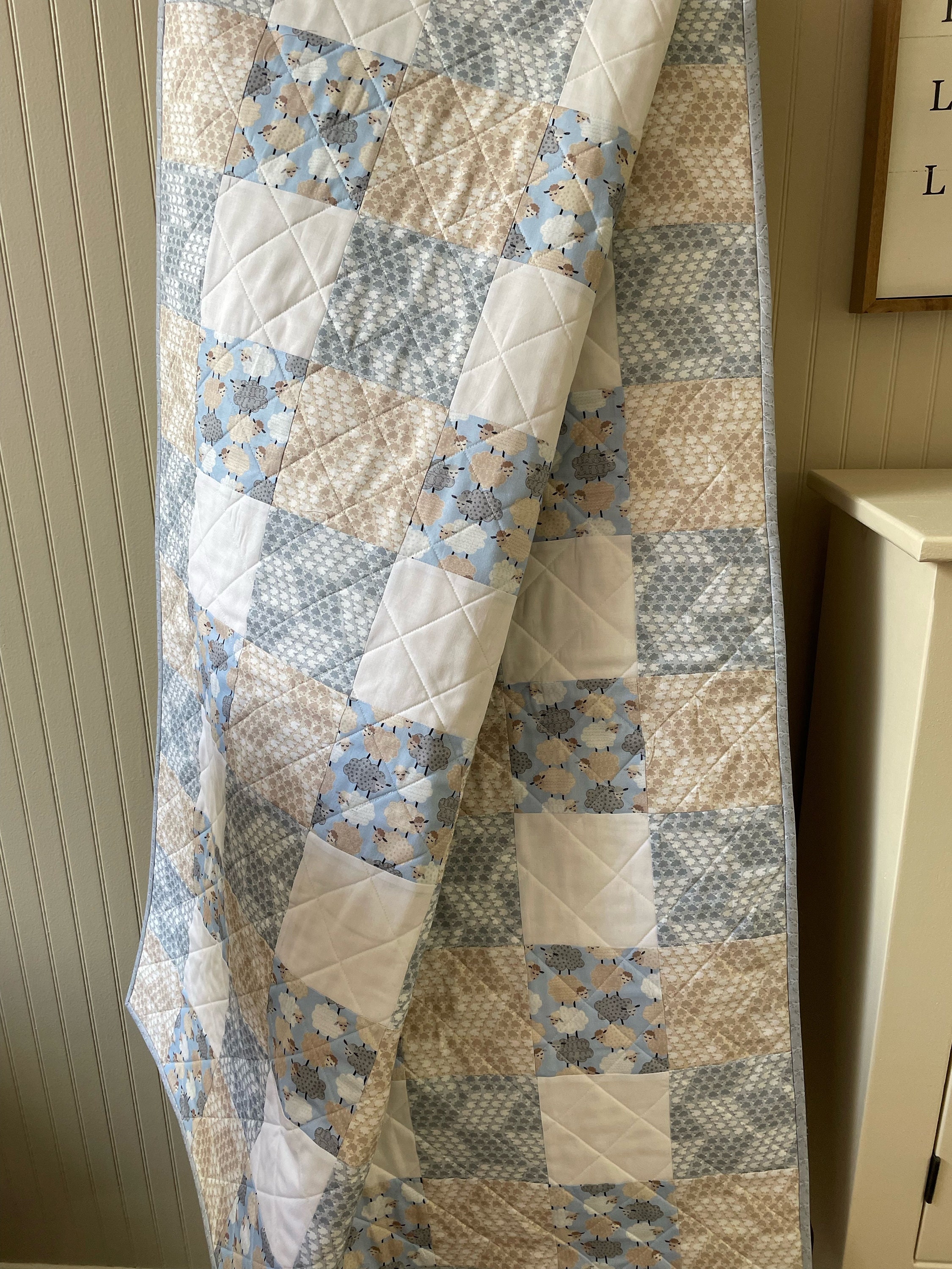 Baby Blue Lamb Quilt Blue Baby Quilt Handmade Baby Quilt Etsy