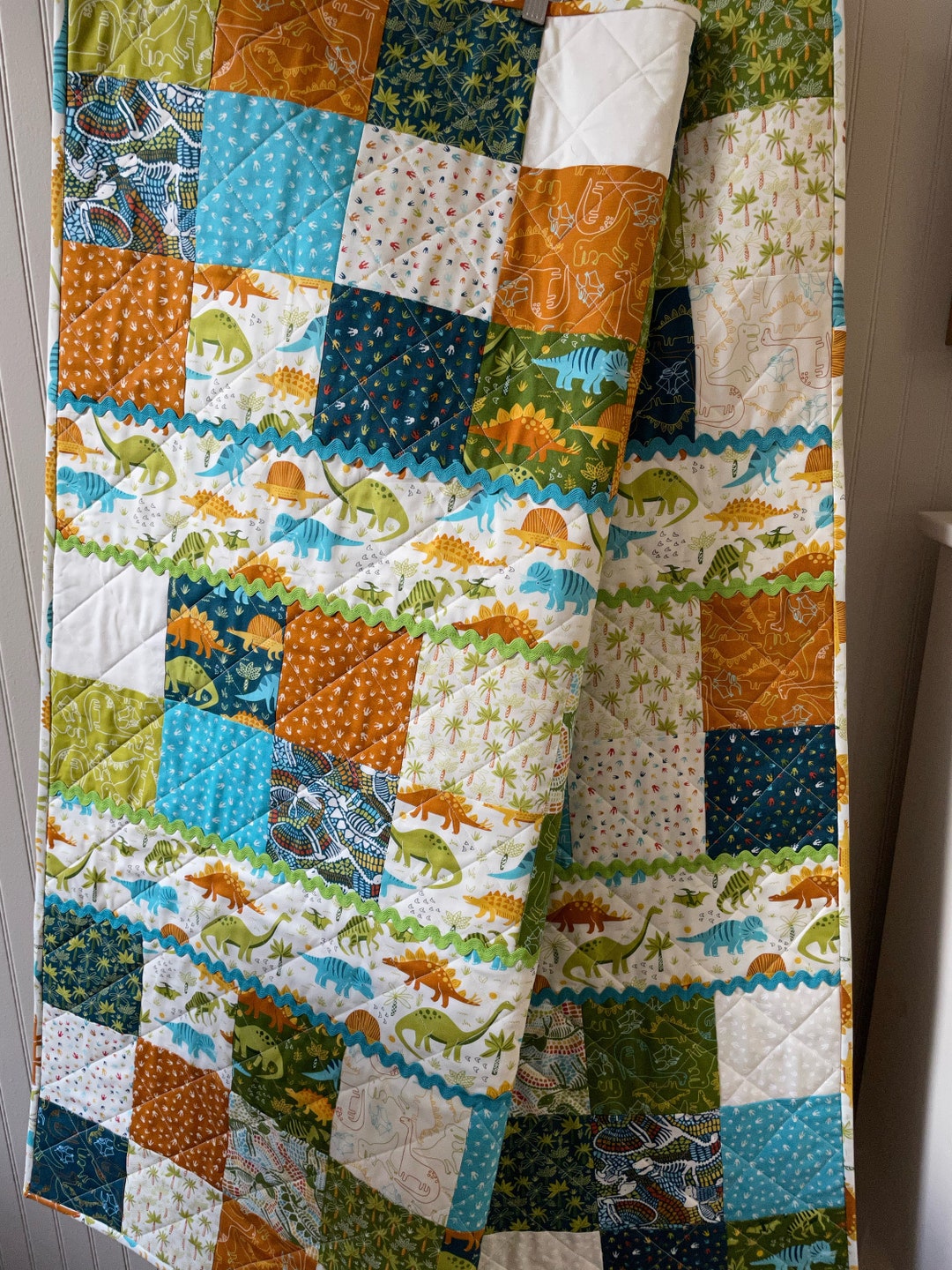 Dinosaur Baby Quit, Baby Boy Quilt, Handmade Baby Quilt, Modern Baby