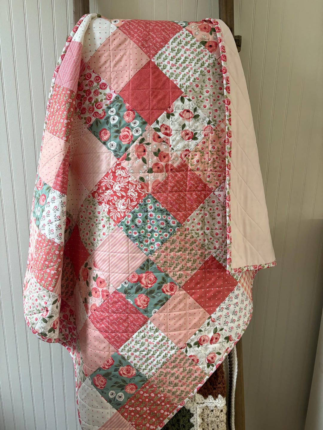 Handmade Patchwork Baby Girl Quilt, Pink Floral Nursery Decor - Etsy