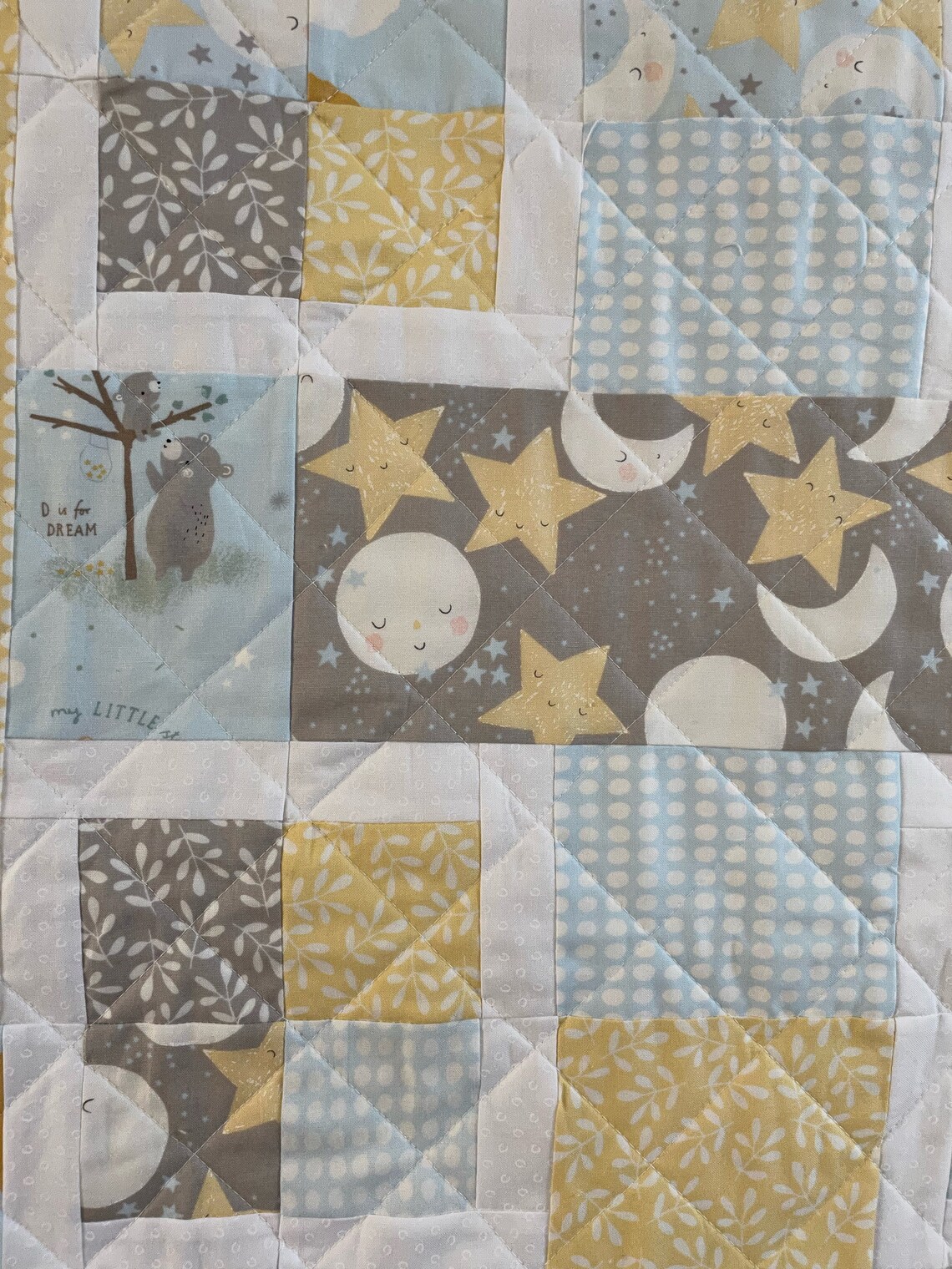 Moon and Stars Quilt, Baby Bear Quilt, Handmade Baby Quilt, Gender
