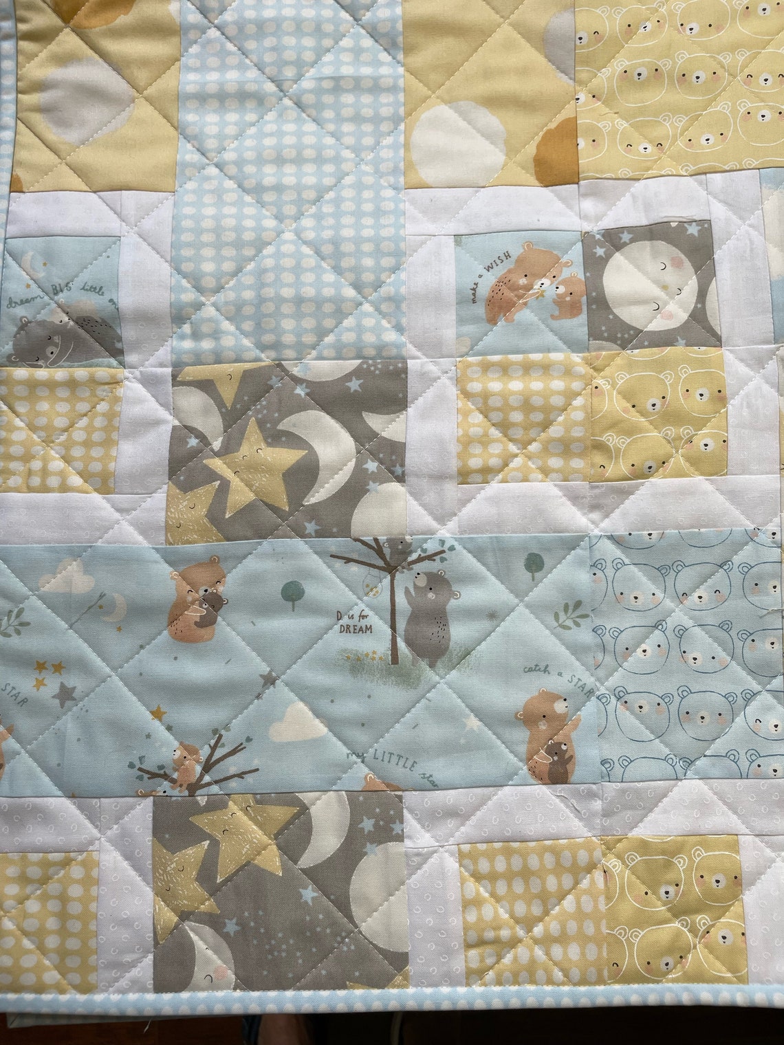 Moon and Stars Quilt, Baby Bear Quilt, Handmade Baby Quilt, Gender