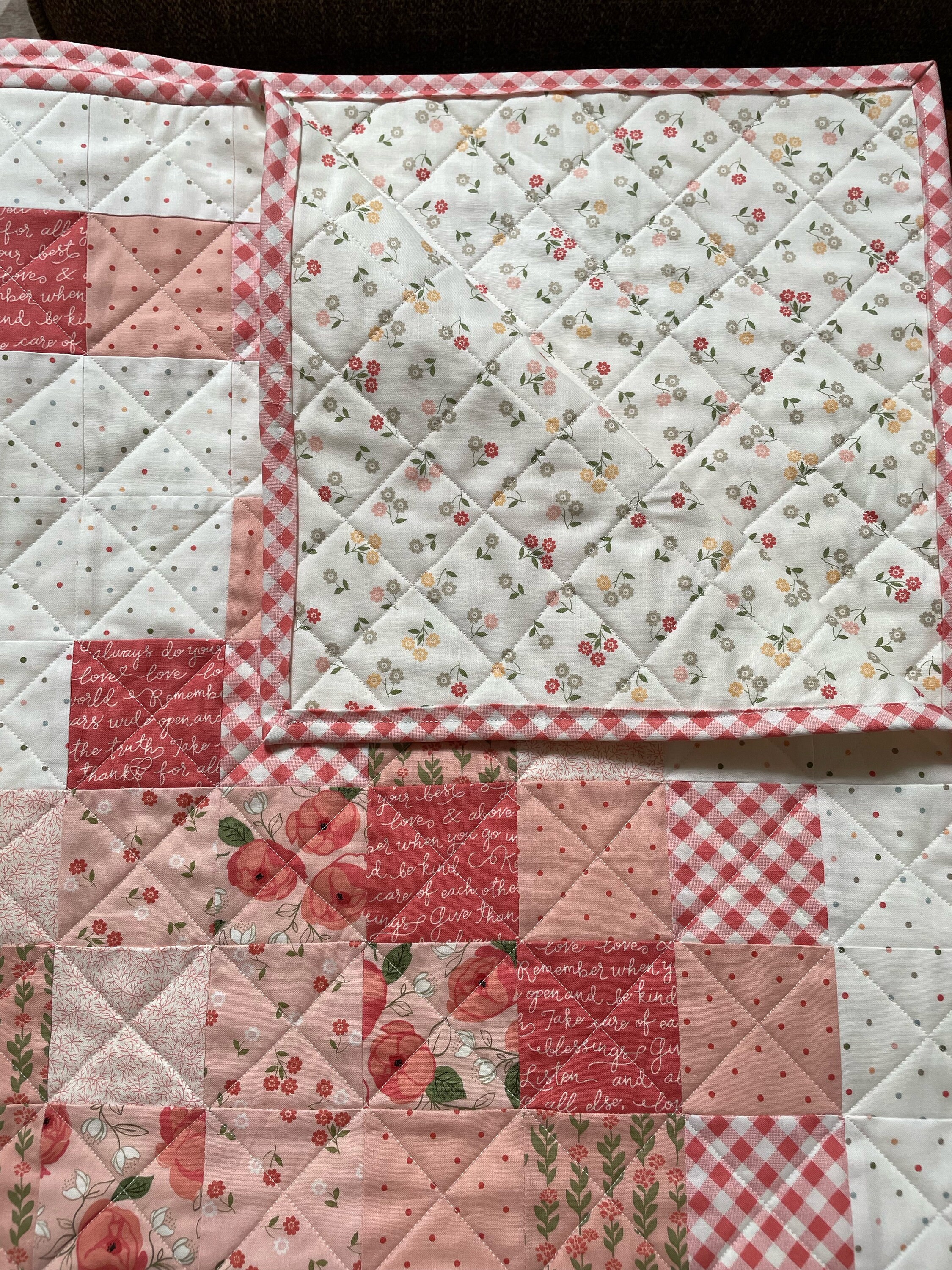 Pink Heart Baby Quilt, Handmade Baby Quilt, Baby Girl Quilt, Keepsake