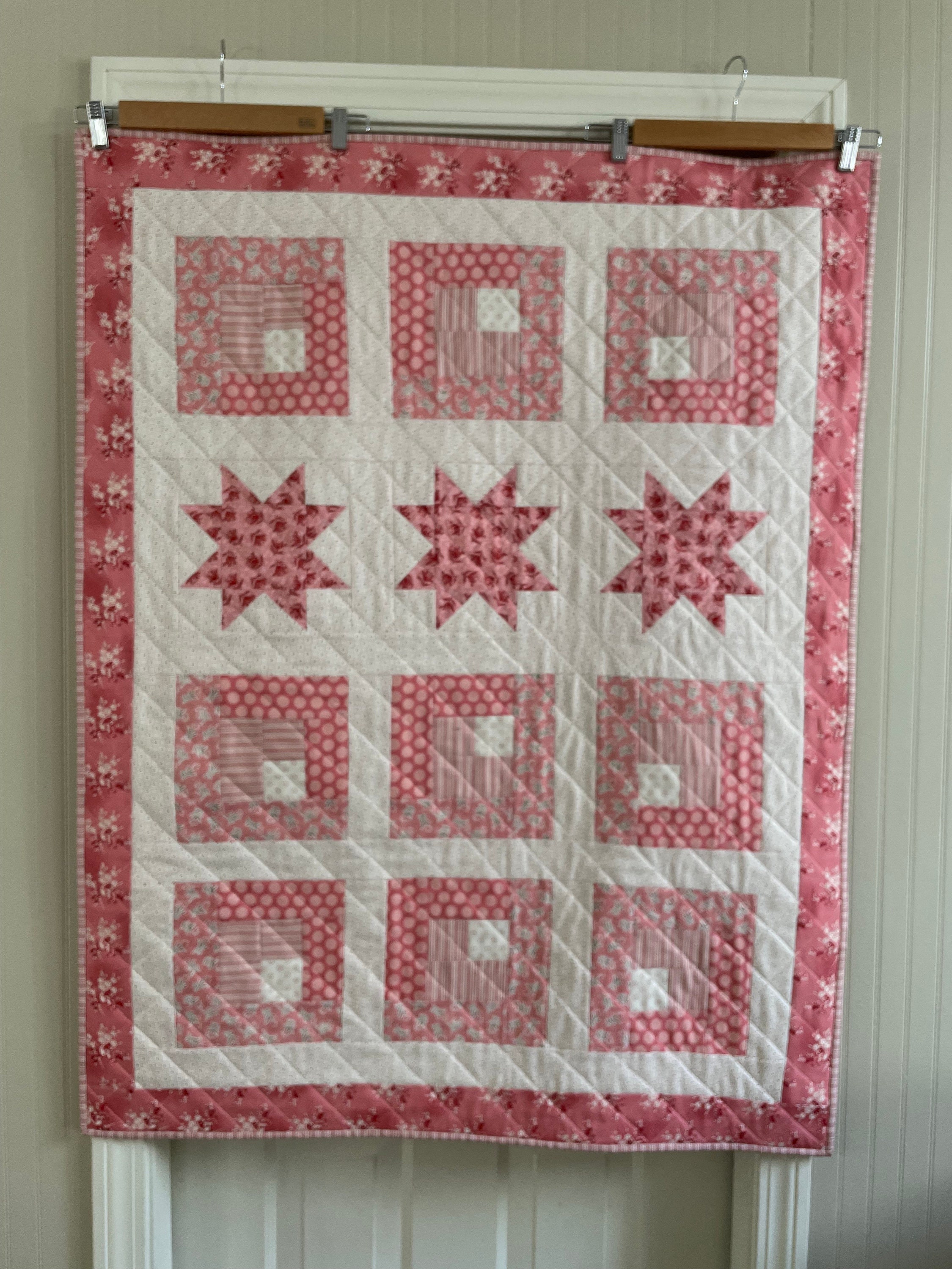 Baby Pink Patchwork and Star Quilt/baby Pink Quilt/baby Star Quilt