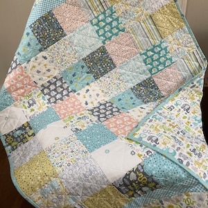 Handmade Baby Safari Quilt: Gender Neutral Patchwork Toddler Quilt