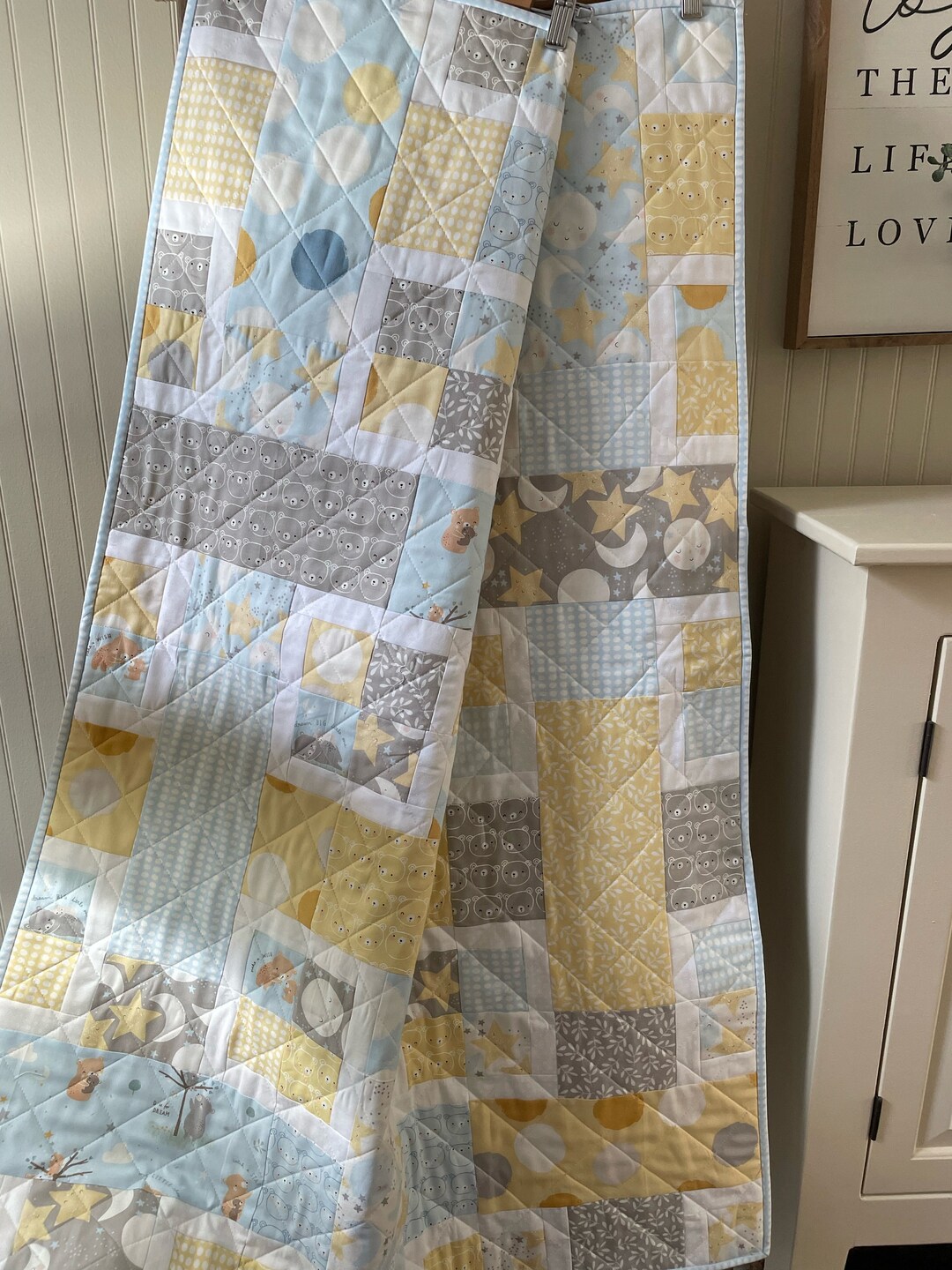 Moon and Stars Quilt, Baby Bear Quilt, Handmade Baby Quilt, Gender