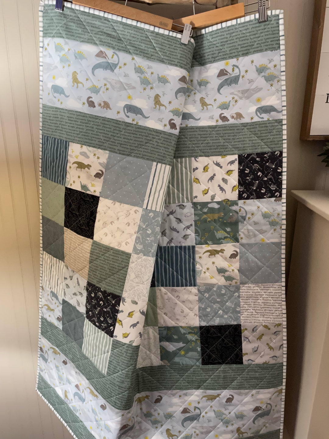 Dinosaur Baby Quilt, Dinosaur Toddler Quilt, Handmade Baby Quilt, Baby Boy Quilt, Keepsake Baby