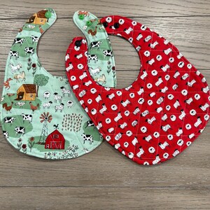 baby bibs, gender neutral baby bibs, farm baby bibs, reversible baby bibs, handmade baby bibs, quilted baby bibs, baby shower gift