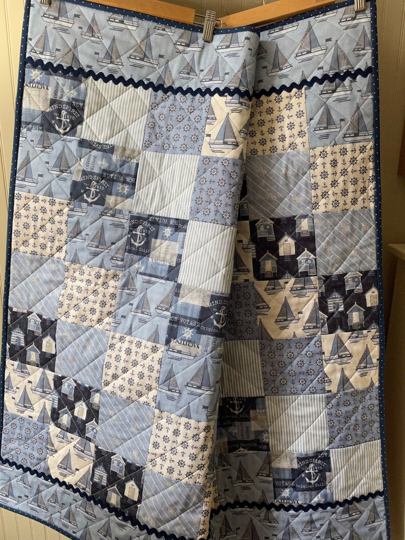 Nautical Baby Quilt, Baby Boy Quilt, Handmade Baby Quilt, Modern Baby