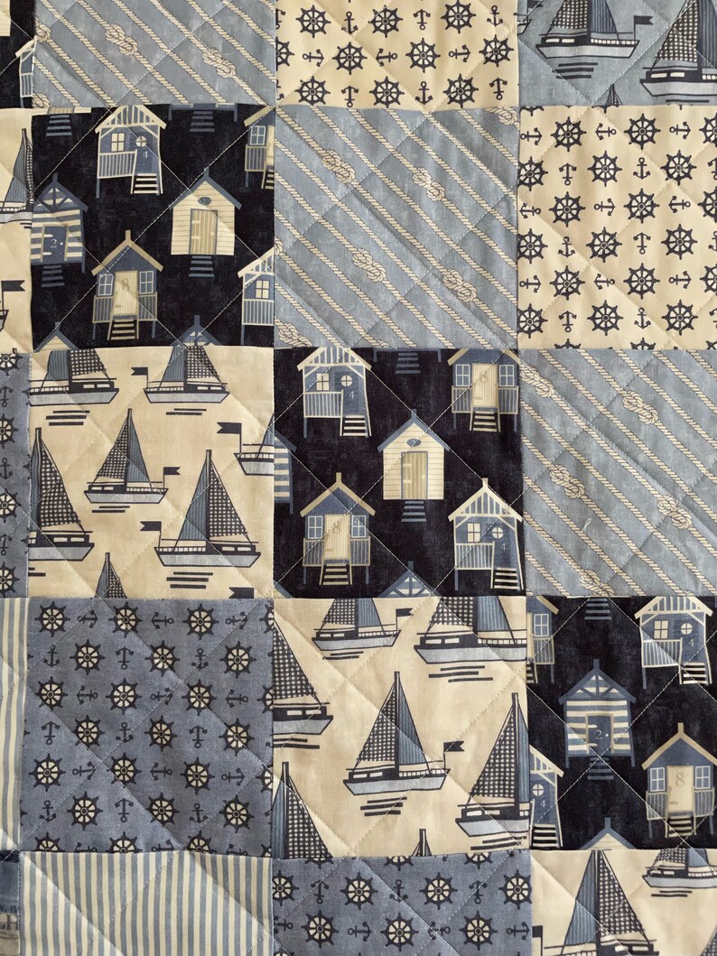 Nautical Baby Quilt, Baby Boy Quilt, Handmade Baby Quilt, Modern Baby