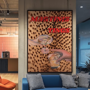 Dirty Martini Leopard Wall Art, Retro Wall Art, Vintage Poster, Leopard Poster, Cocktail Wall Art, Bar Cart Decor, Dorm Room Poster