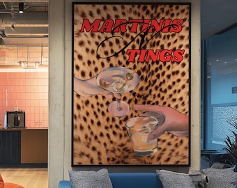 Dirty Martini Leopard Wall Art, Retro Wall Art, Vintage Poster, Leopard Poster, Cocktail Wall Art, Bar Cart Decor, Dorm Room Poster