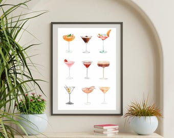 Retro Martini Cocktail Wall Print Espresso Wall Art Bar Cart Poster Aesthetic Cocktail Printable Dirty Martini Wall Art