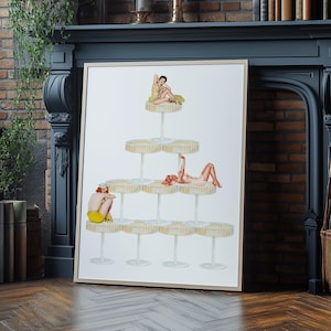 Retro Cocktail Wall Art Retro Woman Wall Art Pin Up Poster Bar Cart Wall Art Vintage 70s Wall Poster