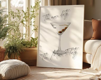 Retro Martini Cocktail Wall Print Martini Wall Art Bar Cart Poster Aesthetic Cocktail Printable Dirty Martini Wall Art