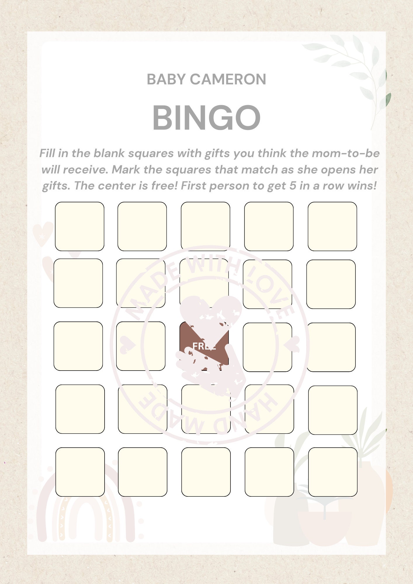 Baby Bingo Game safari Baby Cards Baby Shower Game Baby Bingo Blank ...