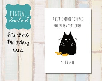 PRINTABLE Birthday card, digital birthday card, greeting card, downloadable, cat card, birthday card, blank card