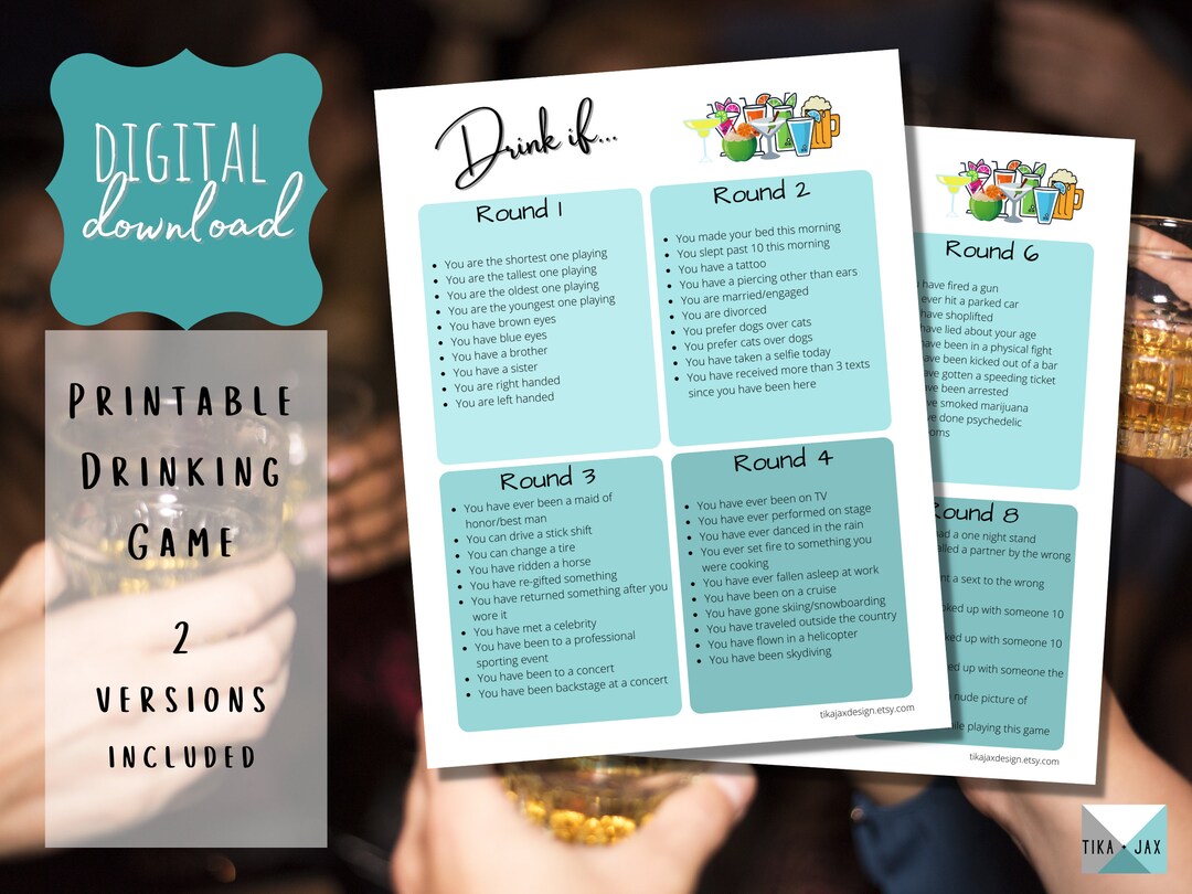 PRINTABLE Drinking Game, Drinking Game, Downloadable Game, Drink If ...