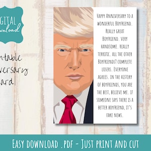 Tarjeta de aniversario IMPRIMIBLE, novio, Trump, divertida