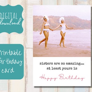 Tarjeta de cumpleaños IMPRIMIBLE para hermana, divertida, descargable, digital
