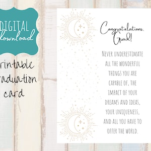 AFDRUKBARE afstudeerkaart, afstuderen, grad, middelbare school, universiteit, downloadbare, digitale, blanco kaart