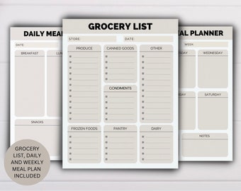 Grocery List | Daily Meal Planner | Weekly Meal Planner | Meal Planner Bundle